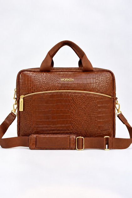 15.6 Inch Croco Leather Shock-Absorbing Water-Resistant 39X30X4 Cm, Laptop Bag Pieces, Document Bag Pieces Brown