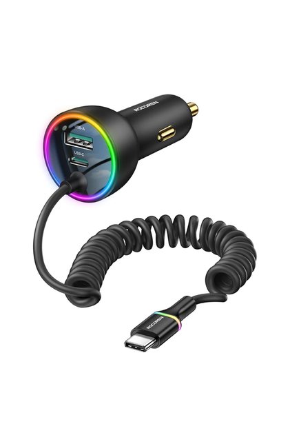 70W Car Charger Rocoren 70W USB Type C Car Charger With Spring Cable Fast Charging Type-C USBC Car Q