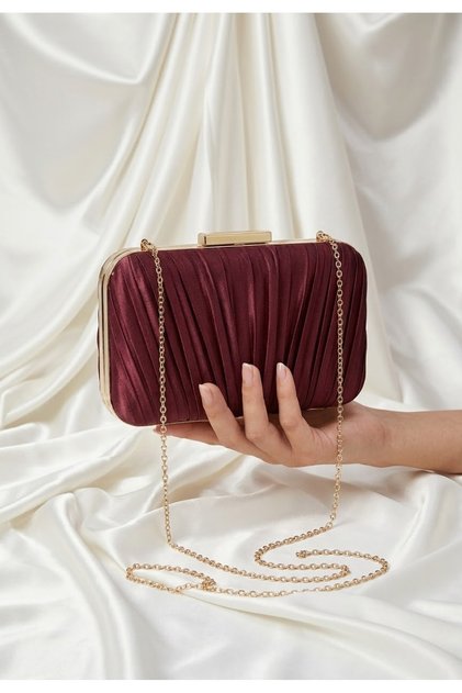 BORDO PİLELİ SATEN KUMAŞ ABİYE ÇANTA