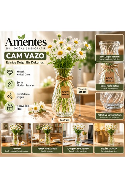 Dekoratif Vazo Saydam Cam yeni nesil