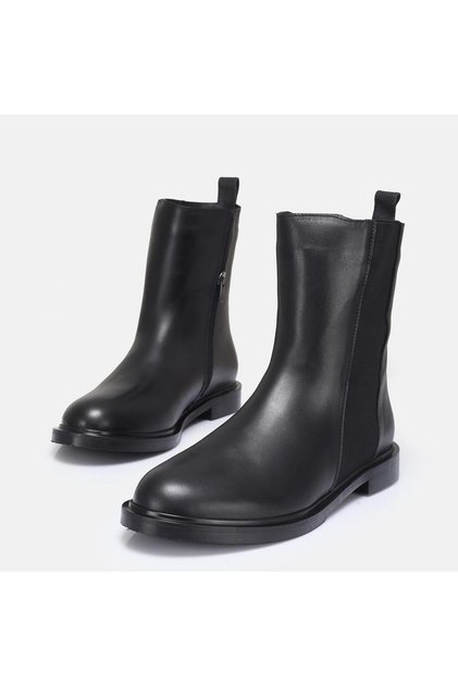 Large Size Women's Low-Heel Genuine Leather Boots 41-42-43-44-Black