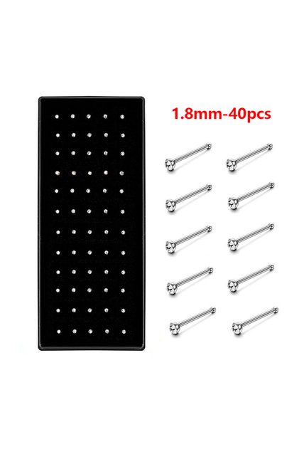 White I rod-40pcs 40pcs 1.8mm Nose Studs - Stainless Steel Straight/L-Shape Piercing with Zirconia,