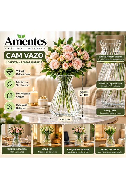 Vază decorativă din sticlă translucidă
