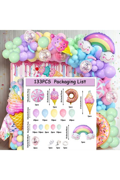 Other MULTI Ice Cream Theme Balloon Arch Set for Ice Cream Candy Rainbow Donuts Etc Birthday Beach E