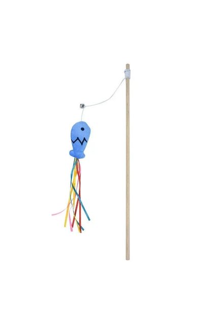 Blue Fashion Cat Wand Toy, Natural Wooden Cat Teaser Wand for Cat, Interactive Elastic String Cat St