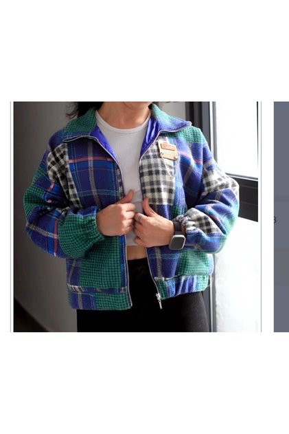 Women's Plaid Patterned Zippered Oversize Coat