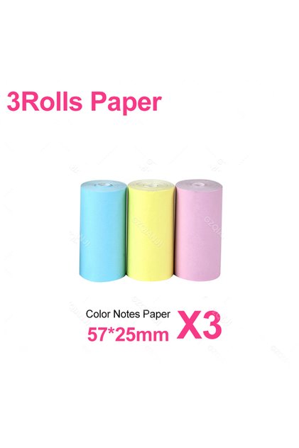 3Rolls Color Paper 57*25MM Thermal Paper Label Sticker Adhesive Rolls Paper For Mini Printer Instant