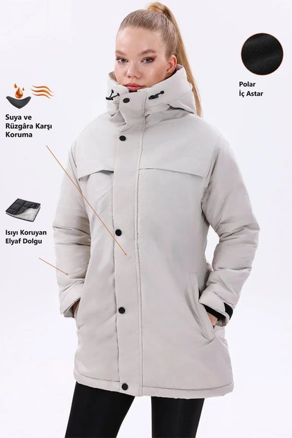 Women's Stone Fleece-Lined Fur-Trimmed Water and Windproof Hooded Winter Coat & Jacket & Parka