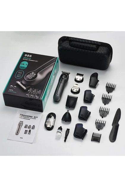 مجموعة تشذيب اللحية MIJIA الرمادية Mijia 986 المقاومة للماء بمعيار IPX7، 14 في 1، قابلة لإعادة الشحن، لاسلكية، لشعر الجسم