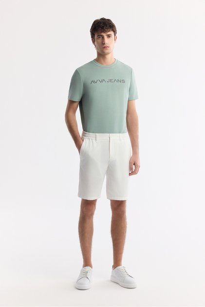 Men's White Side Elasticated Ribbed Bi-Stretch Slim Fit Chino Shorts A51Y3730