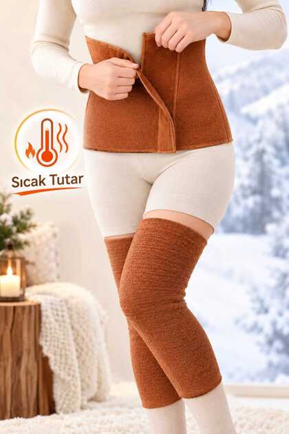 Camel Wool Model Velcro Adjustable Waist Corset and Long Knee Pad (Two in One) Women Men Unisex