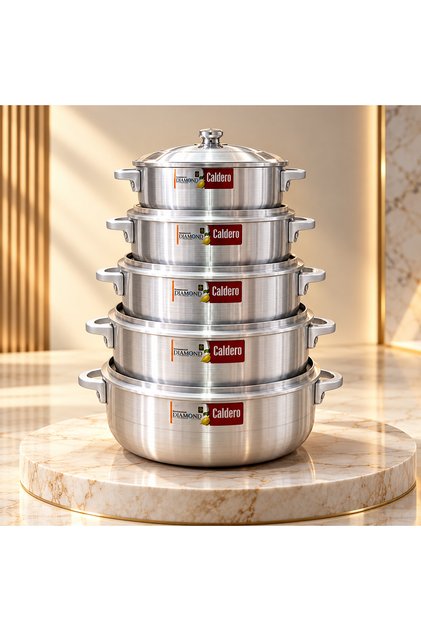5-Piece Pakistani Diamond Wide Aluminum Cookware Set