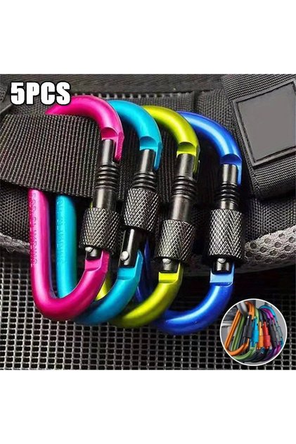 5Pcs Random Colors 5PCS Carabiner Clip Set Aluminium Alloy Tourist Hooks Fishing Carbin Buckle Carib