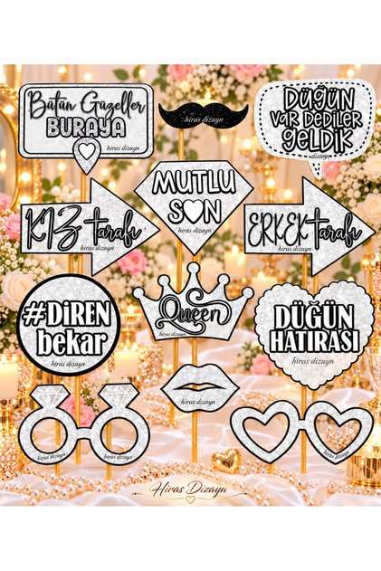 12Pcs Bride Wedding Concept Sparkling Appearance Speech Bubble Selfie Sticks for Photo Shoot