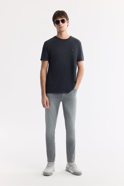 Men's Gray Classic Waist Cotton Vintage Washed Berlin Slim Fit Jean Trousers A51Y3517
