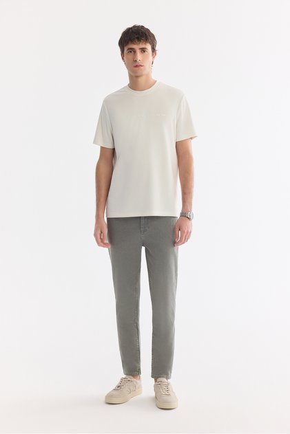 Men's Light Khaki Classic Waist Vintage Washed Cotton Berlin Slim Fit Jean Trousers B003524