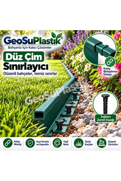 GEOSU YEŞİL DÜZ PEYZAJ SINIRLAYICI 15 Metre (6x2,5 M)ÇİM/MICIR AYRACI,BORDÜR,TAŞ,TOPRAK,ÇİM BARİYERİ