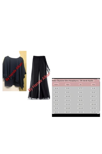 Women's Plus Size Black Loose Sequined Chiffon Blouse Pants Set