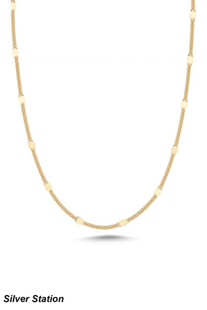 Altın Renk 925 Ayar Gümüş Pullu Kolye - Aynalı Zincir Kolye 40-45-50-55-60-75 cm