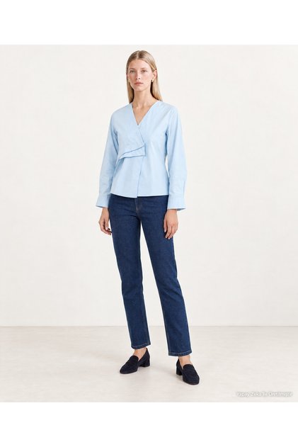 Cotton Regular V-Neck Long Sleeve Blouse