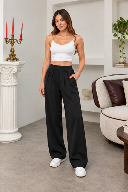 Women's Wide Leg Baggy Sweatpants with Elastic Waist and Pockets