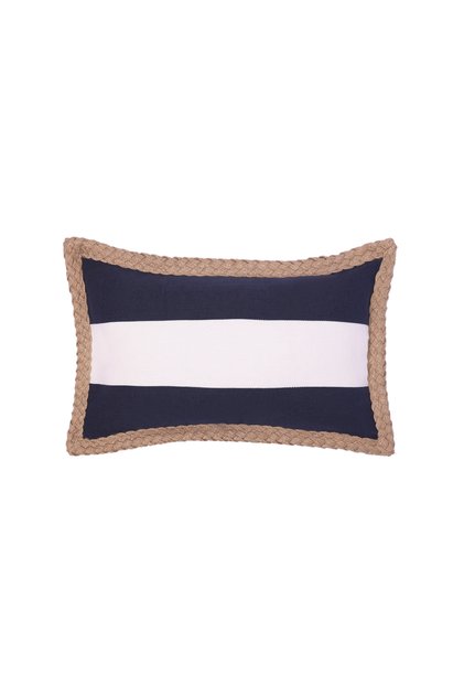 Jute Edged Line Patterned Linen Fabric Rectangular Pillow (30X50 cm)