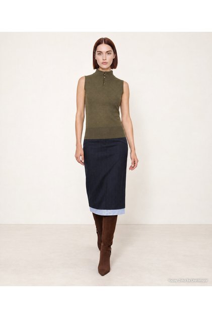Cotton Regular Stand Collar Sleeveless Sweater