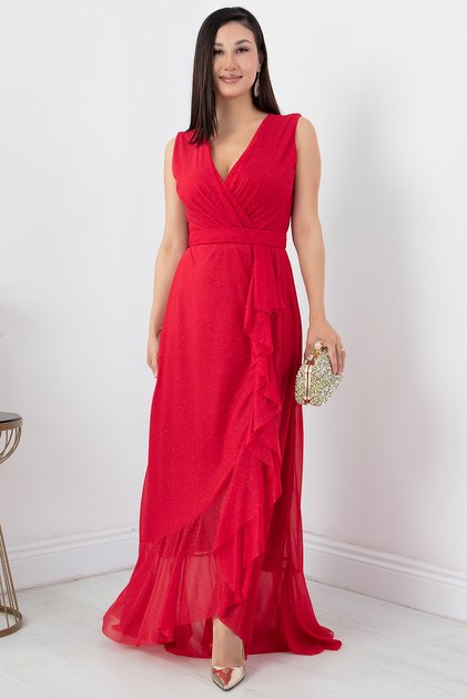 Zero Sleeve Double Breasted Long Dress 13394