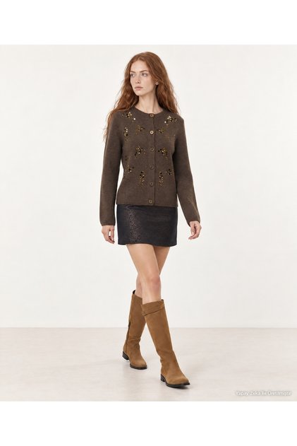 Regular Crew Neck Long Sleeve Cardigan