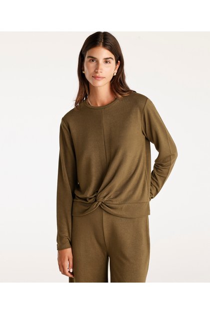 Long Sleeve T-Shirt with Shirring Detail on the Front