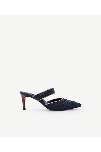 Knitted Detailed Leather Heeled Slippers