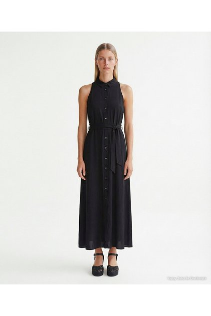 Slim Fit Shirt Collar Sleeveless Dress