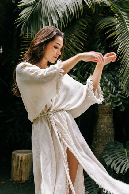 Women's Cream Wrinkled Kimono