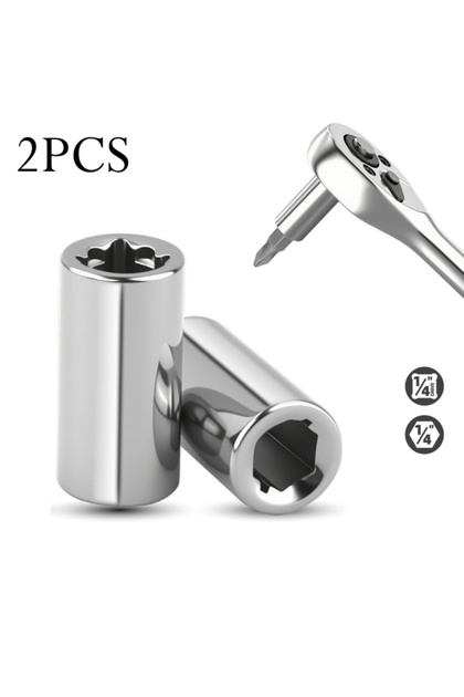 2PCS 1/4in Square Drive To 1/4 Hex Socket Bits Converter Screwdriver Bit Adapter Kit Power Tools ...