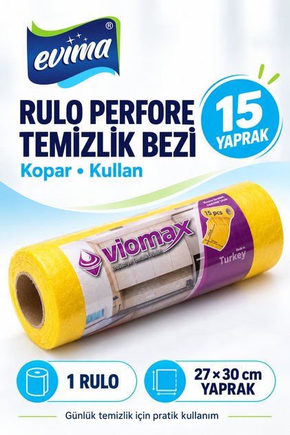 Roll of Perforated Cleaning Cloths, 15 Sheets – 27×30 Cm, Yellow, Tear-Off Type.