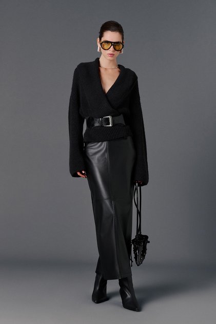Slit Midi Leather Skirt