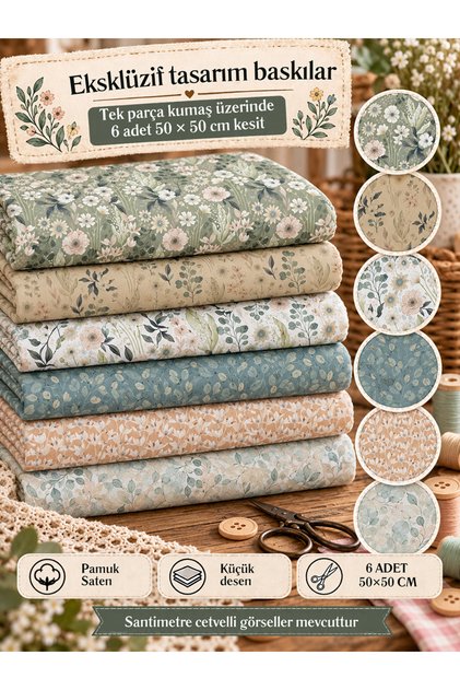 Set of 6 50x50 cm 100% Cotton Patchwork Fabric – For Sewing and Handicrafts