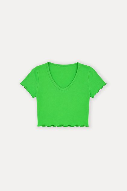 V yaka crop top yeşil