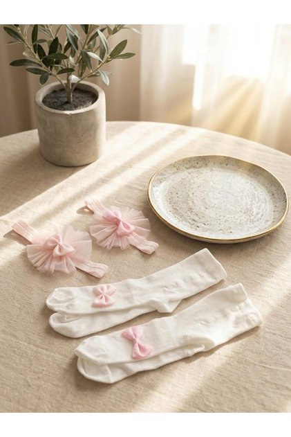 Banadanalı Tights, Set of 2, Cherry-Patterned Cotton Tights for Baby Girls & Children, Solid Color, Newborn Hospital Discharge, for Baby Showers.