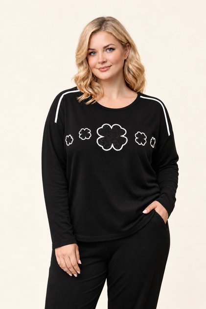 Women's Elegant Clover Stone Worked Lucky V Viscose Plus Size Blouse