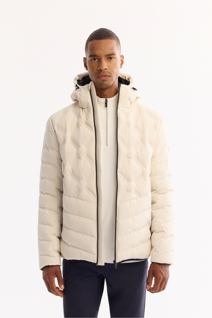 Men's Off-White Hooded Water Repellent Windproof -5 ° C Durable Inflatable Coat A52Y6075