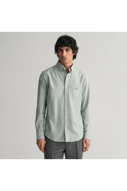 Erkek Yeşil Regular Fit Düğmeli Yaka Oxford Gömlek