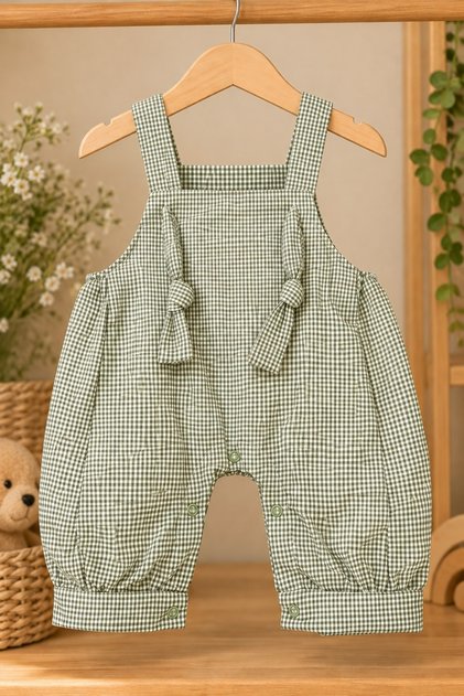 Baby Gingham Patterned Cotton Jumpsuit M00848 Green