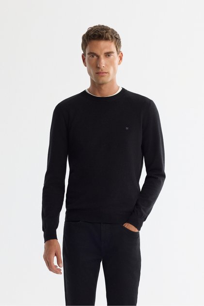 Men's Black Viscose Crew Neck Knitwear Regular Fit Sweater B005132
