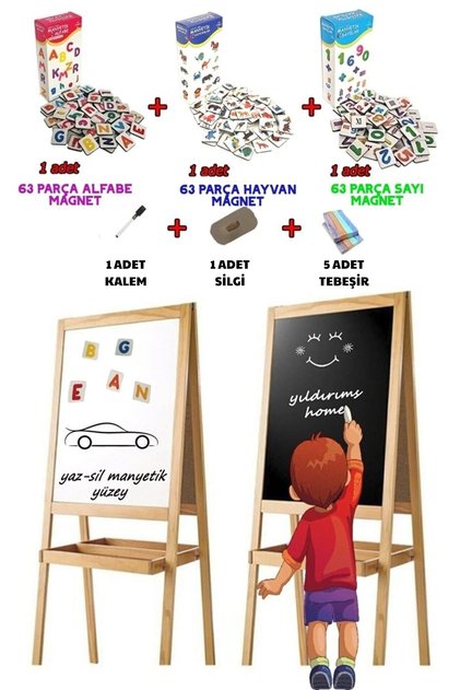 Manyetik Yazı Tahtası Çift Taraflı 189 Adet Magnet Hediyeli