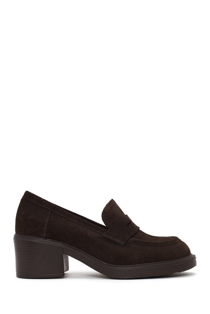 Women's Anthracite Thick Heeled Suede Leather Loafer Af220010Ds