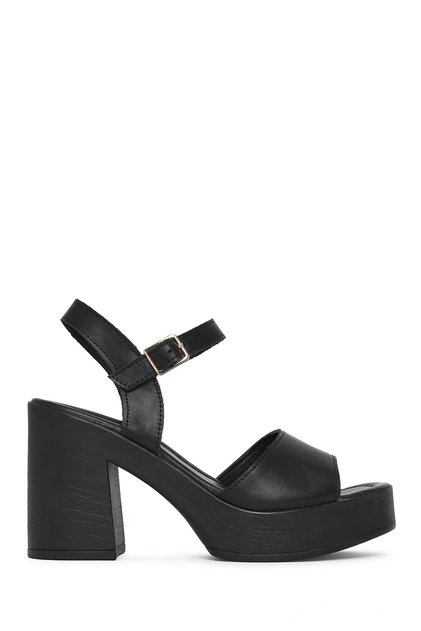 Women's Black Buckled Platform Block Heel Pcs Leather Sandals 26Sfd181718