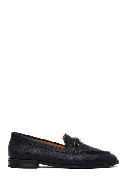 Women's Black Buckle Masculine Leather Loafer 26Pfd2300Ft