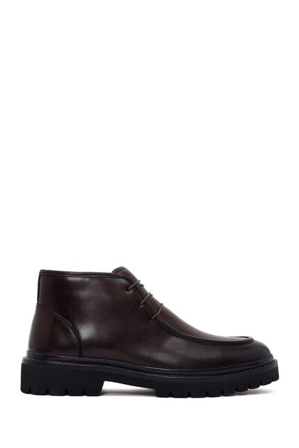 Men's Brown Zippered Lace-Up Leather Casual Boots Wm680058Dk