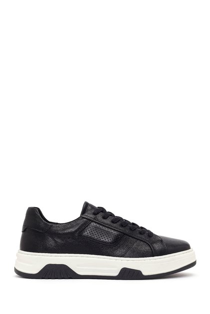 Men's Black Thick Soled Lace-Up Leather Sneaker 26Sfd688418